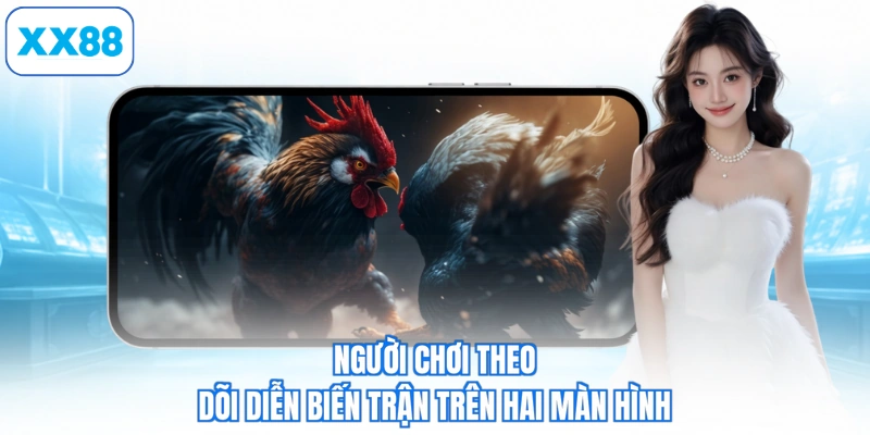 Người chơi theo dõi diễn biến trận trên hai màn hình